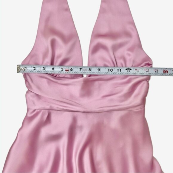 Zara Pink Satin Halter Mini Dress L Bow Waist A-Line Cocktail Party - Picture 16 of 16